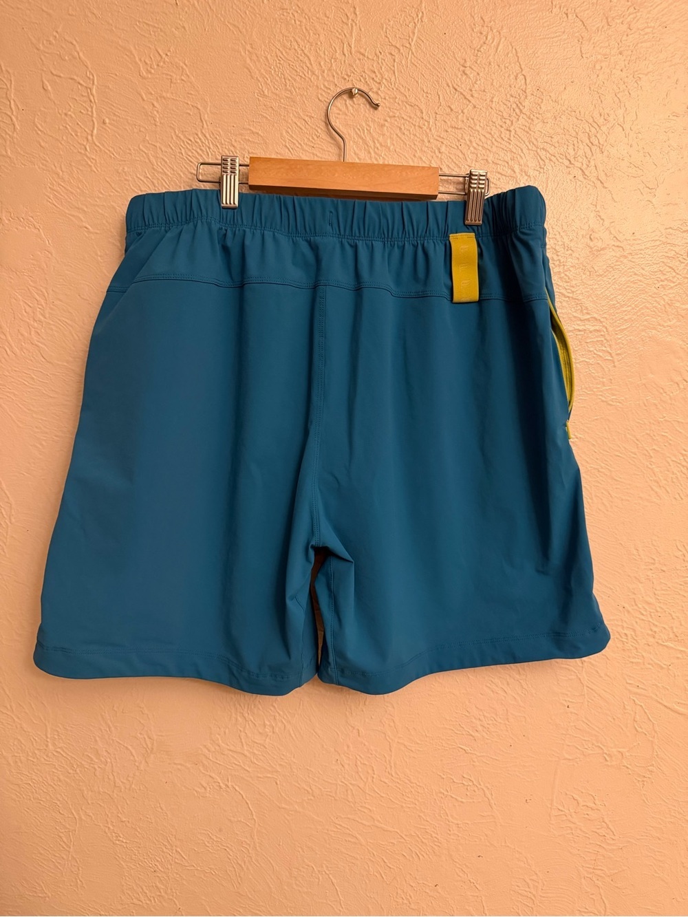 Fabletics Teal Athletic Shorts with Yellow Drawstring - Picture 6 of 9